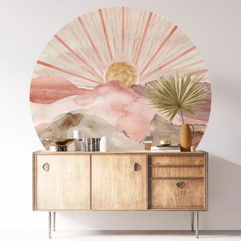Sticker mural rond / cercle - Paysage Boho - Diamètre 30 cm - Adhésif MAT (1/3)