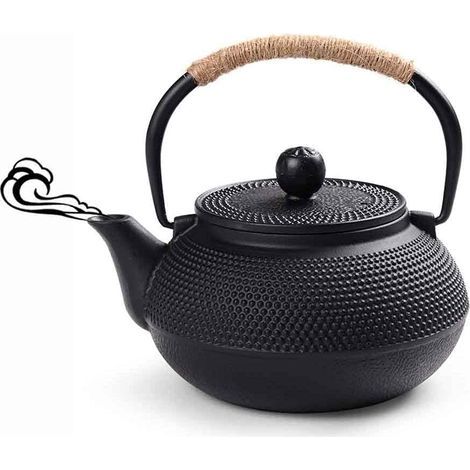 Théière en Fonte avec Infuser, 600ml Théière Induction pour Thé Noir, Bouilloire à Thé pour Les Amateurs de Thé, Noir