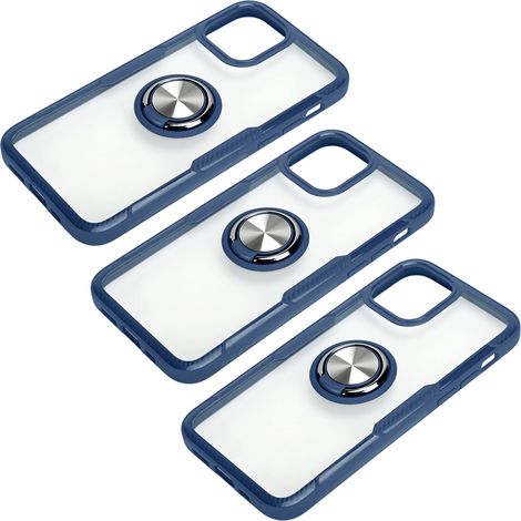 Lot de 3 coques de protection transparentes antichoc pour iPhone 12 Pro MAXAzure (6,7 pouces) avec support anneau