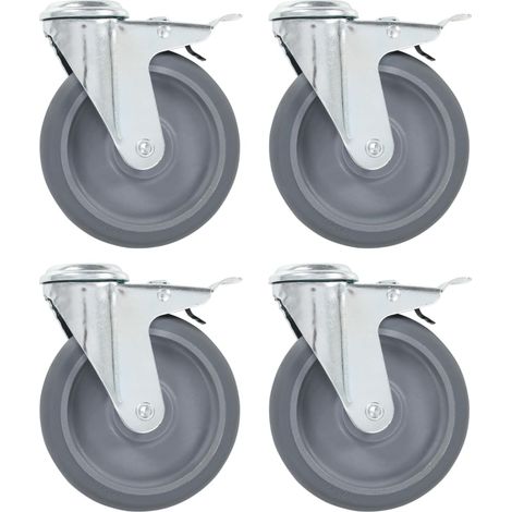 Bolt Hole Swivel Casters with Double Brakes 4 pcs 125 mm vidaXL