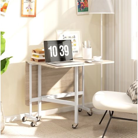 Table à manger pliante extensible en chêne avec 6 roulettes et freins, pour 6 personnes (1/5)