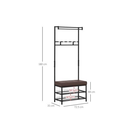 Porte-manteau avec banc, portant, étagère à chaussures en métal, 2 étagères à chaussures, assise 72,5x35x180cm pour entrée & vestibule (1/5)