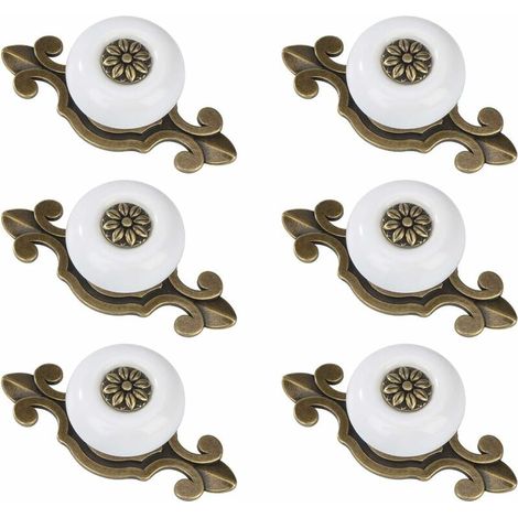 Boutons de meuble Boutons de tiroir en céramique Bouton de meuble vintage avec vis en alliage pouRôtiroir de meuble 6 pièces Cuivre Blanc-Fei Yu (1/4)