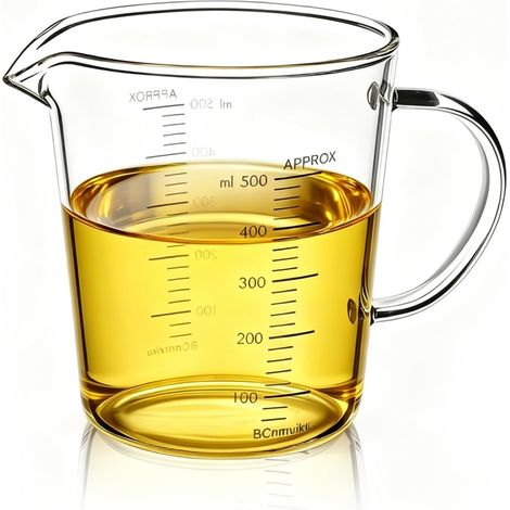Gobelet doseur en verre borosilicate avec graduation et bec verseur en V, résistant à la chaleur pour la pâtisserie, la cuisine et la cuisine 500 ml (1/5)