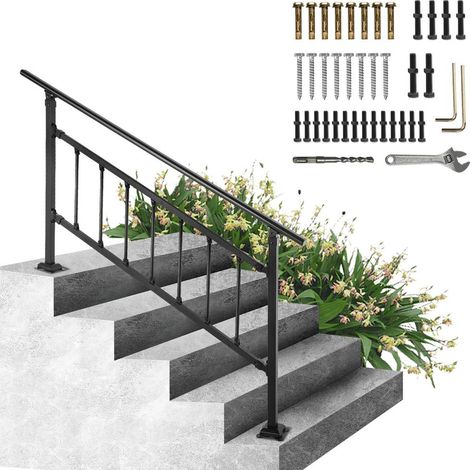 Main courante d'escalier pour 1 à 4 marches garde-corps en fer forgé réglable 0-50° rambarde extérieure jardin balcon (1/5)