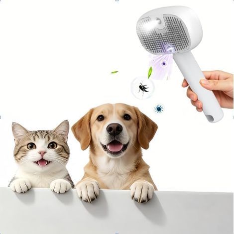 Brosse 3 en 1 pour enlever les poils d'animaux de compagnie, lampe UV et massage, réservoir d'eau de 38 ml, éjection des poils à un bouton, peigne rond doux pour chiens et chats, crochet détachable (1/5)