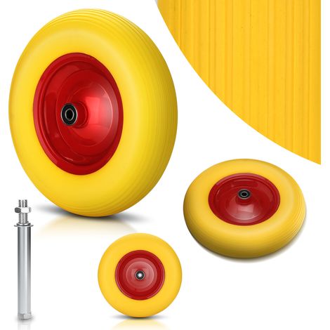 Jiubiaz 4x Sackkarrenrad, pannensichere Vollgummireifen, 4.80 / 4.00 - 8Stahlfelge, 20 mm Achse, 200kg, gelb-rot