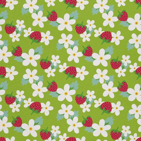 Tissu d'extérieur décoratif Oxford - motif fraises et fleurs sur fond vert I DX471 (1/5)