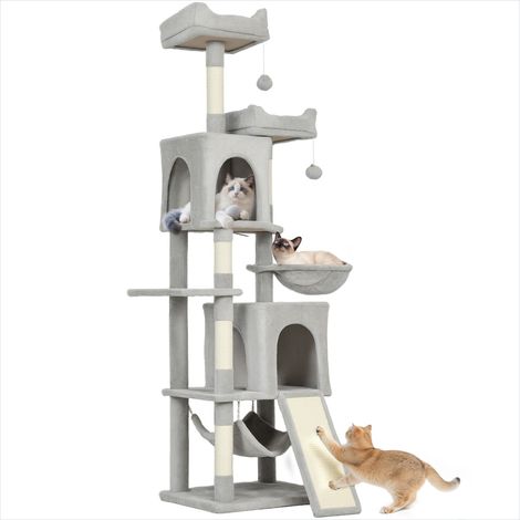 Arbre à chat 177 cm avec niches lits hamacs et échelle Gris clair (1/5)
