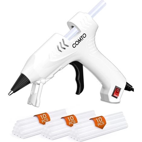 20W Pistolet à colle chaude - avec 30 bâtons de colle 7×140mm, chauffage rapide, buse anti-brûlure et support de sécurité, pistolet à colle pour bricolage et réparations à domicile, blanc (1/5)