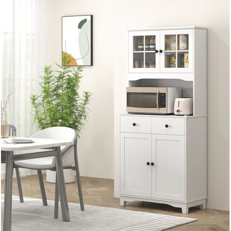 Mobile dispensa 74.5x40x172 cm, con 2 armadi, 2 cassetti, ripiani regolabili, pannello in truciolare bianco (1/5)