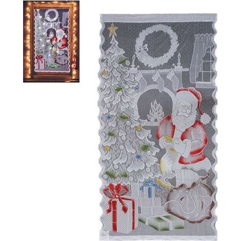 Rideaux de noël en dentelle, lumière LED, père noël, demi-occultation, salon, chambre à coucher, décoration de la maison (1/5)