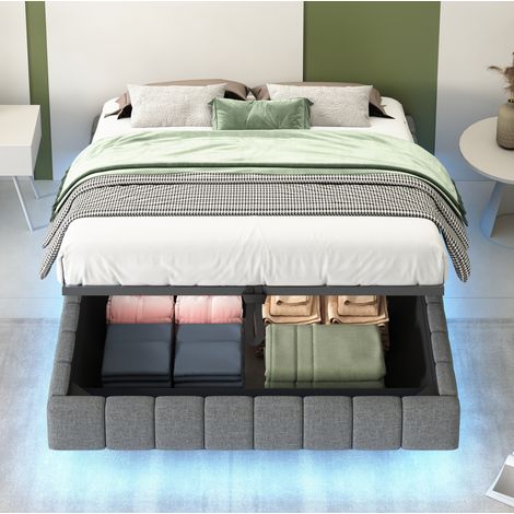 MEUBLIV Bettgestell 140x200 cm Grau – schwebendes Design mit Stauraum, ohne Matratze (1/5)