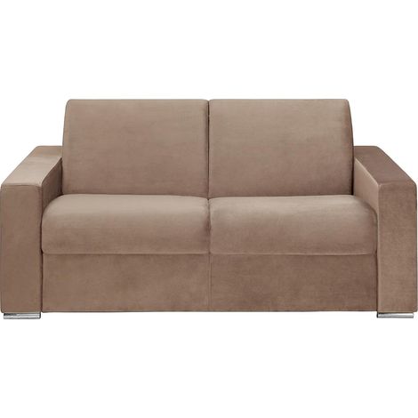Divano letto 2 posti a ribalta in velluto Beige - Larghezza Materasso 120 cm - Spessore 14 cm - CALITO