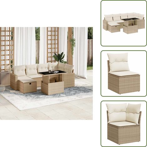 7-tlg. Garten-Sofagarnitur mit Kissen Beige Poly Rattan - Garten Sofagarnitur - Garten Sofagarnituren - Outdoor Sofagarnitur - Sofagarnitur Terrasse (1/5)