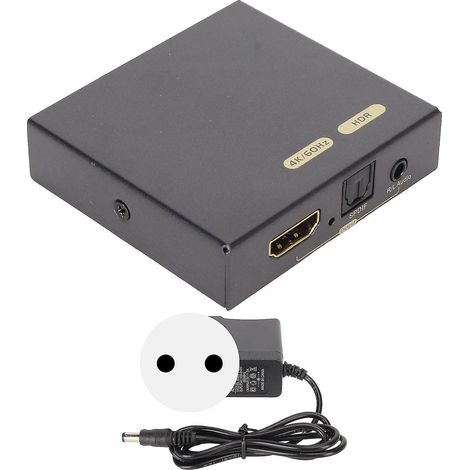 Extracteur audio d'interface multimédia haute définition version 2.0, 4K 60 Hz, fibre optique 5.1 canaux vers 3,5 mm, 100-240 V, prise standard européenne. (1/5)