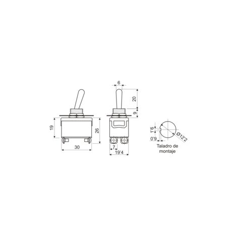 Interruptor Palanca Bipolar ON-OFF-ON 10A/250Vac (1/2)