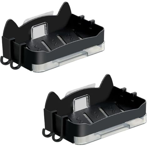 Porte-Savon Mural pour Douche, 2 pièces, Porte-Savon en Forme de Chat Mignon avec Drainage et 4 Crochets pour Salle de Bain et Cuisine (Noir) (1/5)