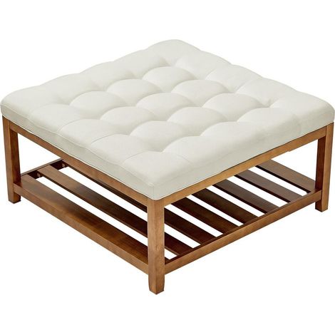 Pour salon moderne, plateau d'accès facile : table basse carrée pouf capitonné 875 mm 181 kg blanc cassé (1/5)