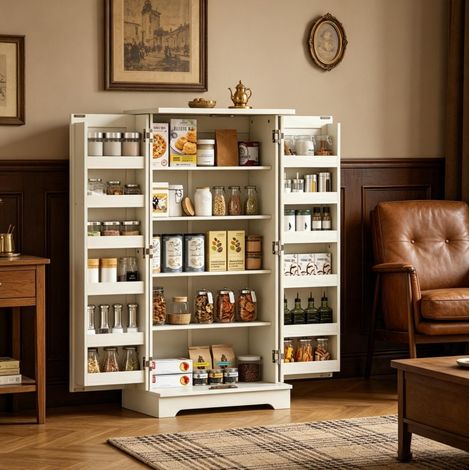 Küchenhochschrank 60x40x120 cm aus MDF in Elfenbein, platzsparender Stauraum – MEUBLIV (1/5)