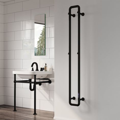 Reina Pelmo Electric Heated Towel Rail 1500mm H x 200mm W - Matt Black (1/4)