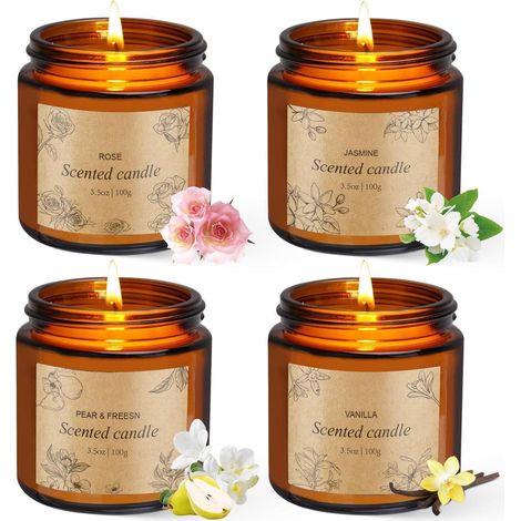 Duftkerzen Set Natürliches Sojawachs Ätherische Öle 4er Geschenke Frauen (1/5)