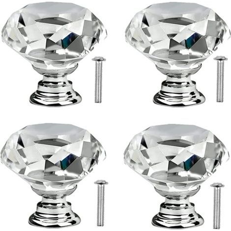 4 Poignées De Porte En Verre Cristal 30mm Pour Meuble Tiroir Commode Cuisine Placard (1/4)
