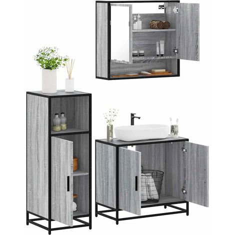 Set de muebles de baño 3 pzas madera contrachapada gris