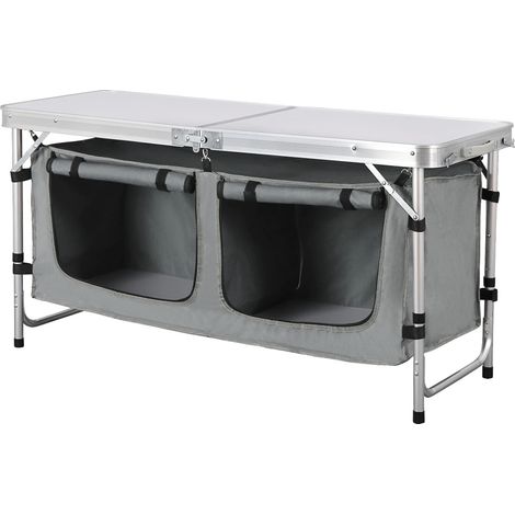 Klappbarer Picknicktisch, Koffertisch aus Aluminium mit Aufbewahrungstasche, Schränke, höhenverstellbarer Campingtisch für den Garten, Grillen, Weiß