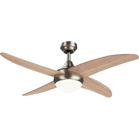 Ventilateur de plafond ACHILIA nickel – Pales bois clair – Moteur DC silencieux – Éclairage LED E27 – Surface 13 à 20 m² – Sulion