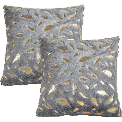 1 Taie d'oreiller, peluche, fausse fourrure dorée, housse de coussin, 43x43 cm, pour canapé, lit, bureau (1/5)