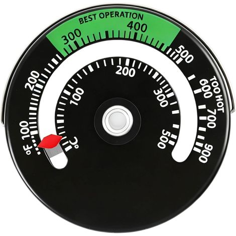 Thermomètre magnétique pour cheminée poêle à bois, cadran analogique aluminium, plage 100–500°C, jauge de température pour barbecue et conduit de fumée (1/5)