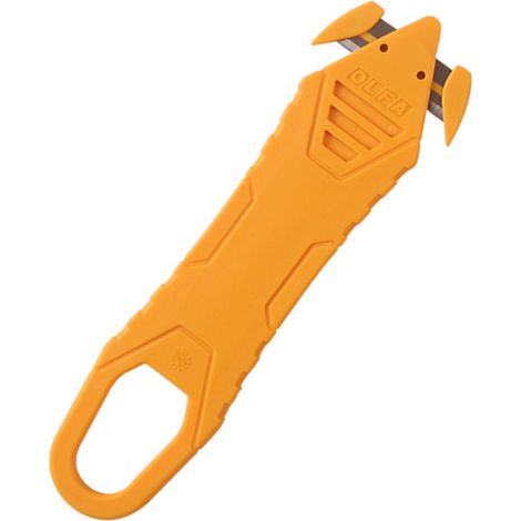Cutter de sécurité jaune à double lame ergonomique, outil d'ouverture de colis pour la maison, facilitant le travail (1/5)