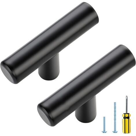 Ensemble de 10 poignées en T noires — Poignées de commode de 5 cm, poignées de tiroir à un trou noir mat, poignées de meuble (1/5)