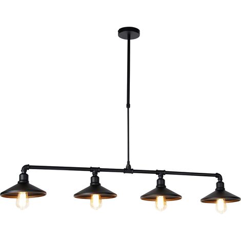 Qazqa – Suspension industrielle noire 4 Laser – Métal robuste – Dimmable – Hauteur réglable 60-90 cm – Longueur 130 cm – Largeur 22 cm – Douille E27 (1/7)