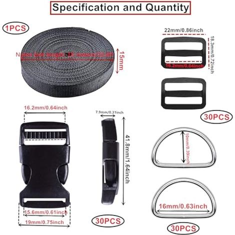 30 pièces Boucles en Plastiques pour Sangle, 15 mm Boucle Plastique Latéra Clip Fermoir pour Sangle Accessoires de Sac à Dos, Tente, Sac à Dos Enfant, Collier de Chien (Noir) (1/5)