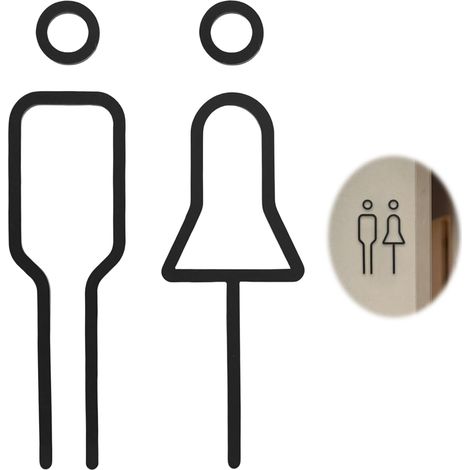 Panneau de Toilette en Acrylique Noir avec Symboles Hommes et Femmes (1/5)