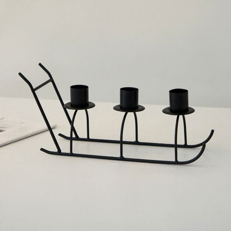 Bougeoir traîneau doré à trois têtes, lignes simples, convenant à de multiples occasions, décoration de Noël. (1/4)