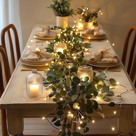 Guirlande Lumineuse Arbre - Feuillage Artificiel Olive - LED Blanc Chaud Clignotant - Pour Intérieur Extérieur - Fonctionne Sur Piles - 1 Pièce (1/5)
