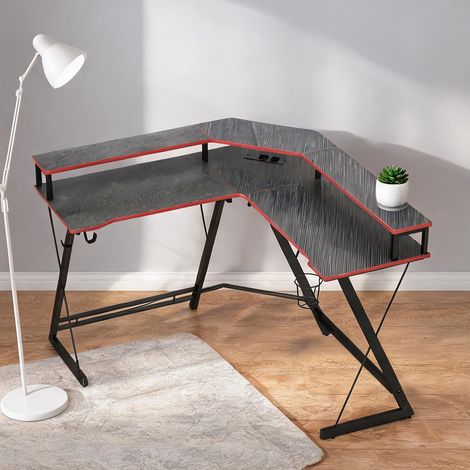 Bureau d'angle en panneaux de particules noir 128 cm en bois (1/5)