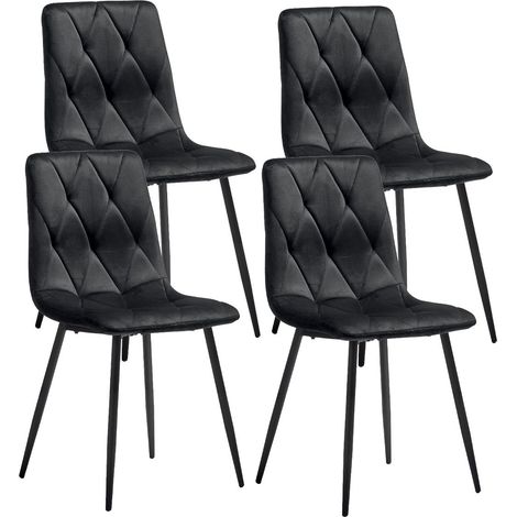 CARINE - Lot de 4 Chaises Capitonnées Noires Pieds Métal (1/4)