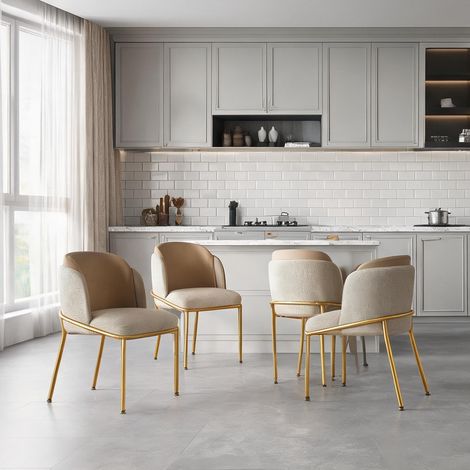 Chaises de salle à manger en simili cuir beige et kaki lot de 4 (1/5)