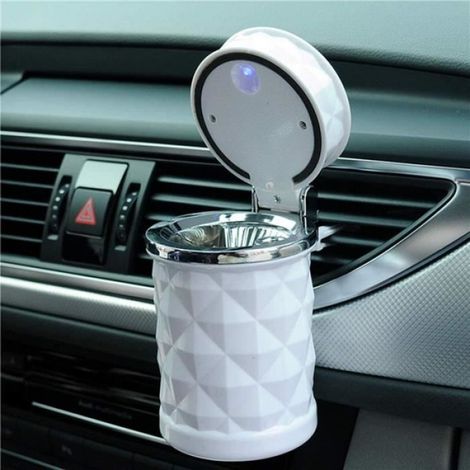 Cendrier Voiture, Cendrier Portable pour Intérieur et Extérieur,Cendrier Portable Voiture avec LED, Cendrier pour Voiture Blanc (1/4)