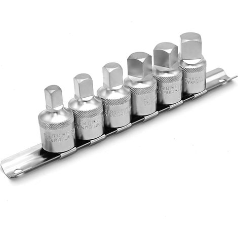 Jeu de clés pour bouchon de vidange d'huile, cle carre entraînement 1/2, 6 pièces métriques 8 mm/10 mm/12 mm/14 mm, kit de douilles 3/8" et 1/2", (1/5)