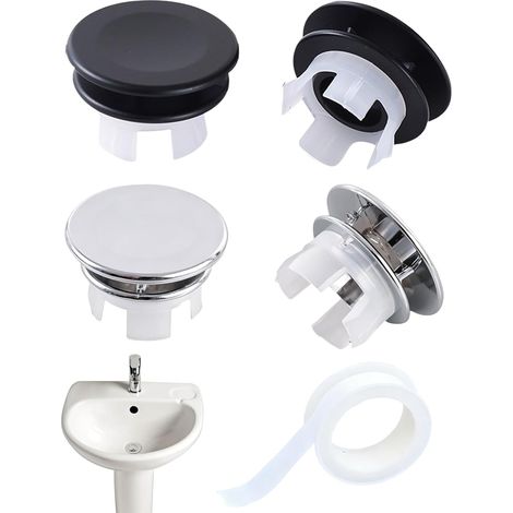 5 Pièces Set Couvercle Trop-Plein pour Lavabo, Anneau de Débordement pour Salle de Bain et Cuisine, Noir (1/5)