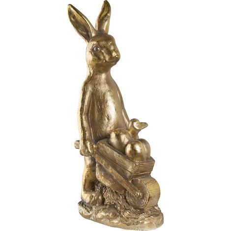 Statuetta da giardino in MgO a forma di coniglio per interni ed esterni a tema pasquale decorazione artigianale color oro Skamby
