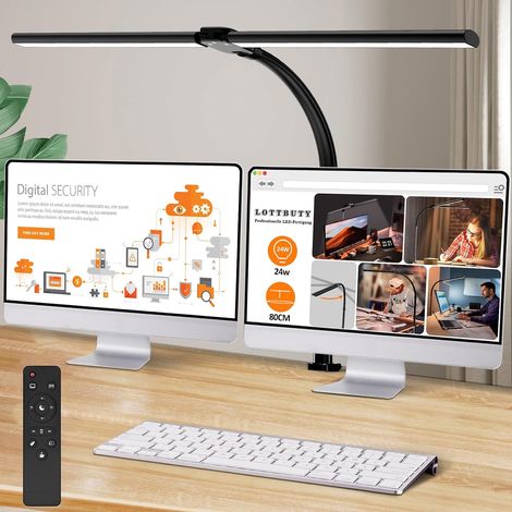 Lampe de Bureau LED Puissante,24W 80cm Lampes de Table Double tête Lampe Architecte Desk Lamp avec Pince,5 Modes de Couleur et 5 Luminosité Pour Ecran pc,éclairage de Bureau,Design,Lecture (1/5)