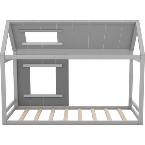 Kinderbett Haus 90 x 200 cm grau aus Kiefer und MDF mit Dach und Fenster (1/5)