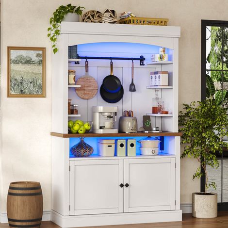 Vitrine blanche 106x43x183 cm, MDF, avec éclairage LED RGB et multiprise intégrée (1/5)