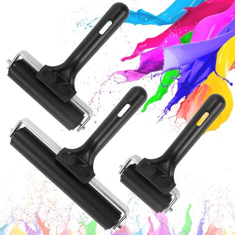 3 PCS Rouleau Peinture Caoutchouc 6cm 10cm 15cm, Rouleau Peinture, Rouleau Caoutchouc Lisse, Rouleau Caoutchouc Antidérapant, Rouleau Caoutchouc Dur, Rouleau de Brayer pour Gravures
